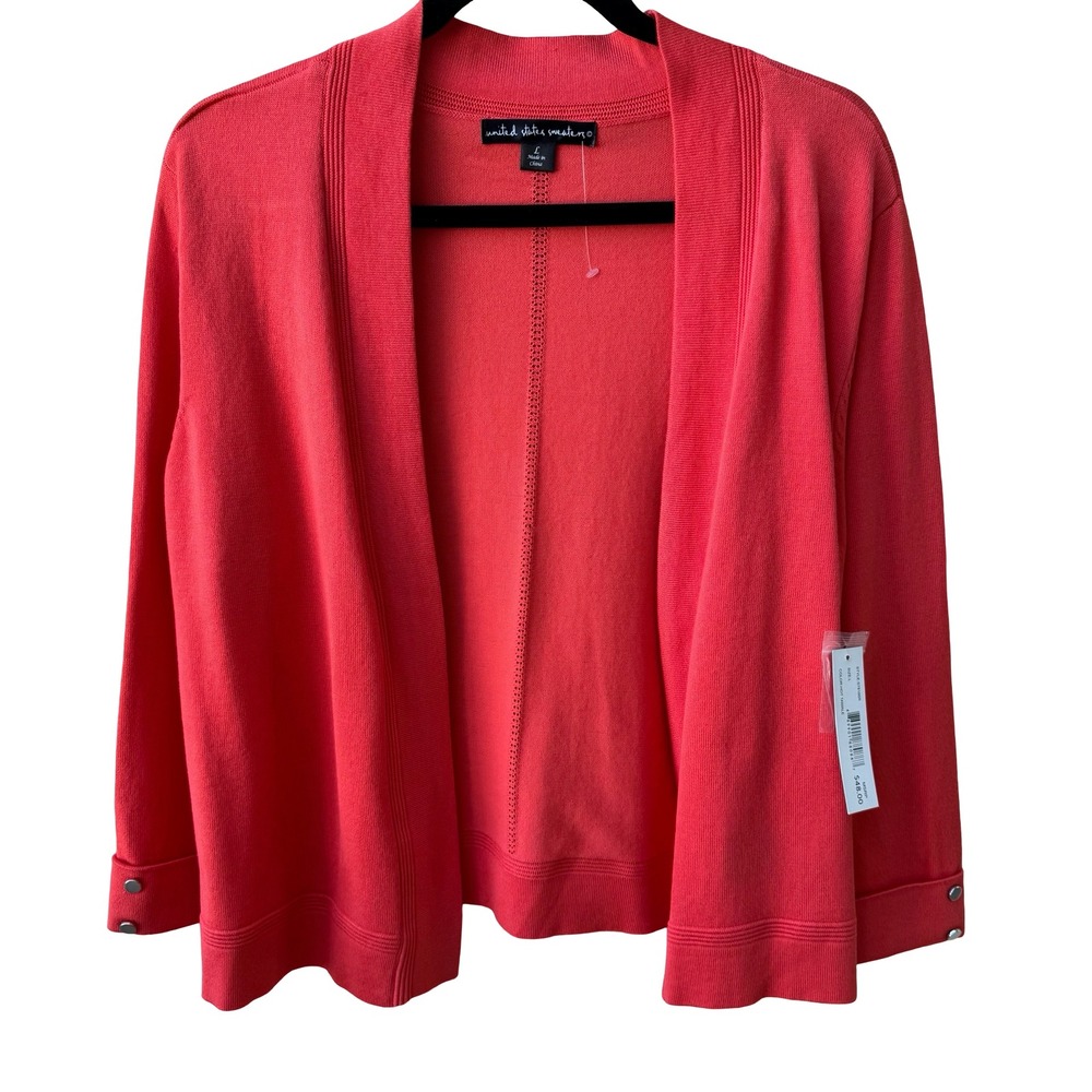 United States Sweaters Minimalist Layering Open Front Pointelle Cardigan Red L